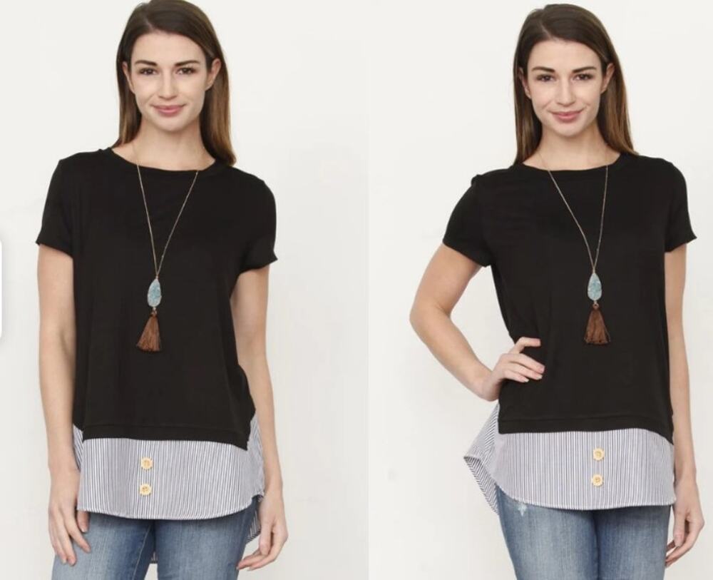 EGS by Eloges Navy Stripe Accent Layered Tunic - Small